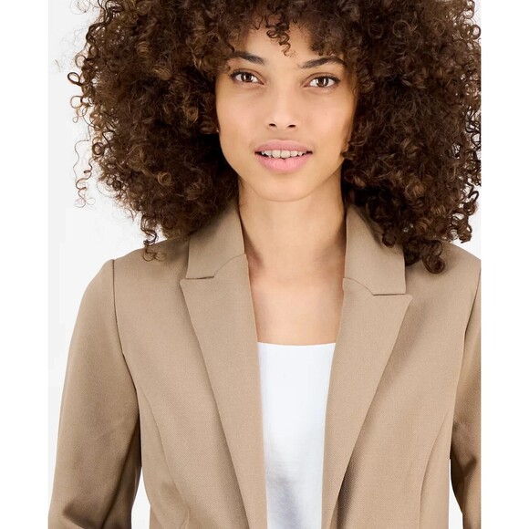Bar III Women's Petite Peak-Lapel Open-Front Formal Casual Blazer Warm Ginger PM - Picture 2 of 10